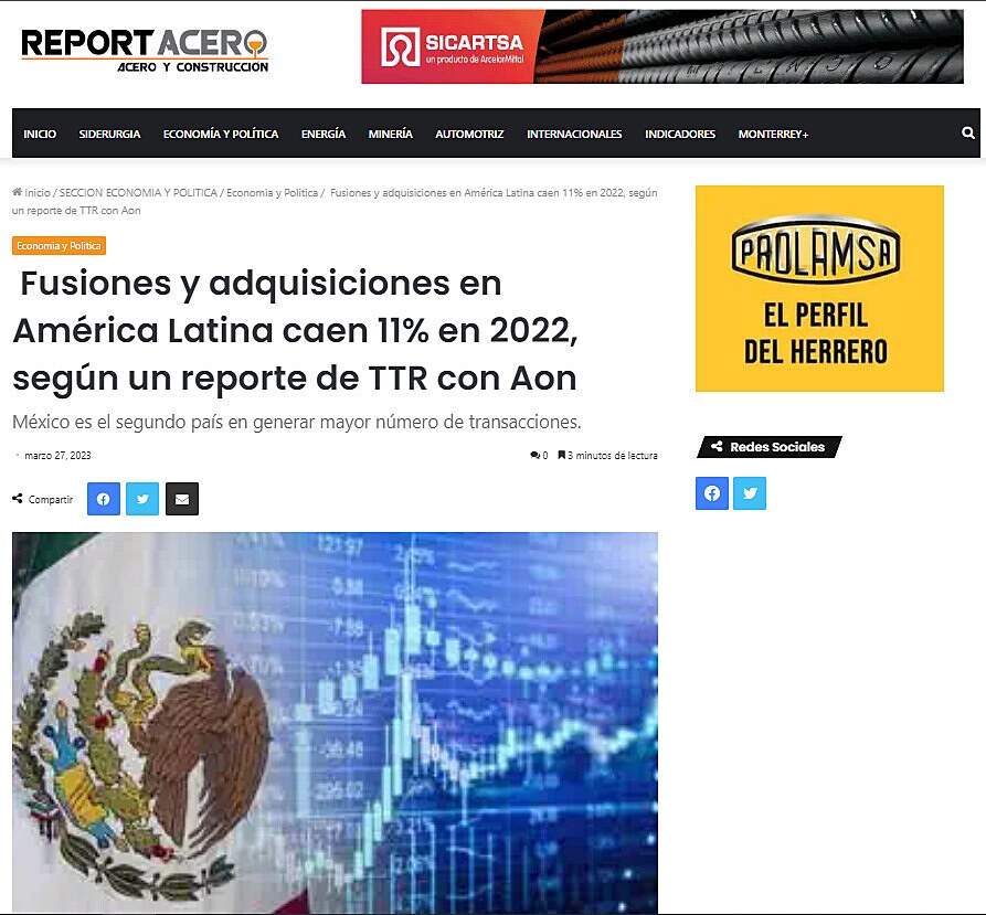 Fusiones y adquisiciones en Amrica Latina caen 11% en 2022, segn un reporte de TTR con Aon
